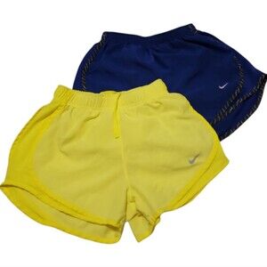 NIKE Bundle 2 DRi-Fit Neon Yellow & Blue Shorts‎ Size XS Activewear Sporty Lined